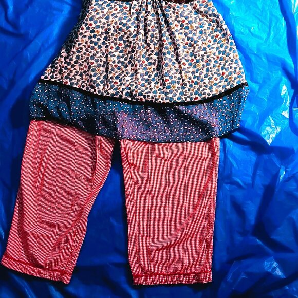 COTTAGECORE LOOSE SEERSUCKER RED & WHITE PANTS, SZ. 14 +PRINT GRANNY BLOUSE, LG - Picture 2 of 7